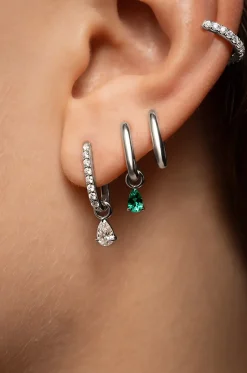 Ovale Minicreolen aus Weissgold und Diamanten Allday Huggies Diamond Drop