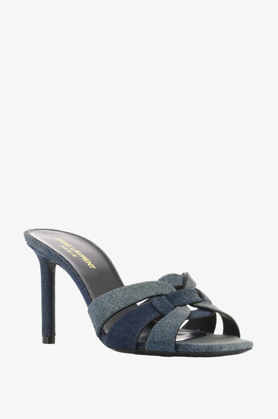 Pantoletten aus ausgewaschenem Denim mit Absatz Tribute 85