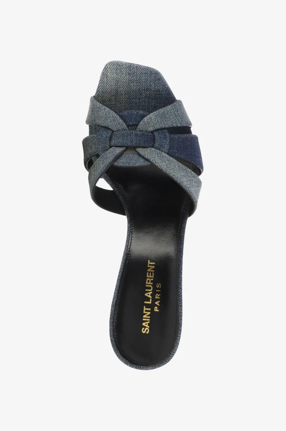 Pantoletten aus ausgewaschenem Denim mit Absatz Tribute 85