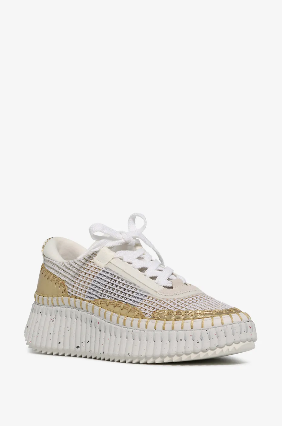 Plateau-Sneakers aus Lurex-Strick und Leder Nama