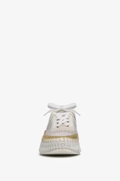 Plateau-Sneakers aus Lurex-Strick und Leder Nama