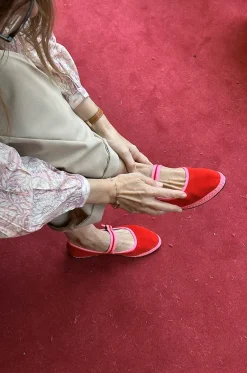 Riemchen-Ballerinas mit runder Kappe aus Baumwollsamt Aurélie