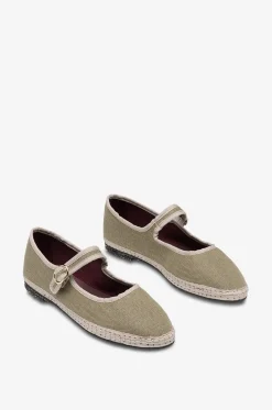 Riemchenballerinas mit runder Kappe aus Leinencanvas Zuihitsu