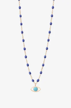 Roségold- und Harzhalskette Eye Classic Bleuet