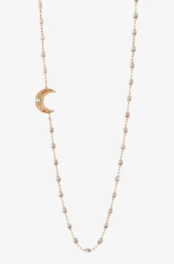 Roségold-Halskette mit Harzperlen und Diamant Lune Opale - 42 cm