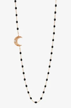 Roségold-Halskette mit Harzperlen und Diamant Lune Noir - 42 cm
