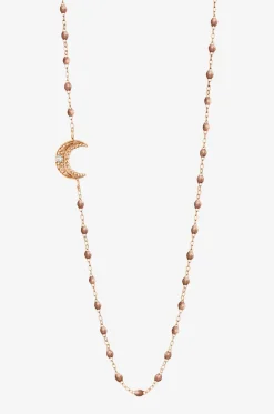 Roségold-Halskette mit Harzperlen und Diamant Lune Cuivre - 42 cm