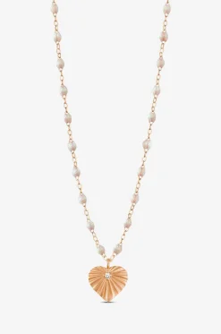 Roségold-Halskette mit Harzperlen und Diamant Coeur Lumière Blanc - 42 cm