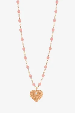 Roségold-Halskette mit Harzperlen und Diamant Coeur Lumière Blush