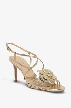 Sandalen mit Stiletto-Absatz aus Metallic-Leder