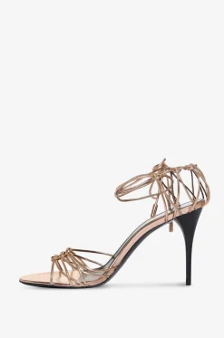 Sandalen mit Stilettoabsatz aus metallisiertem Leder Babylone