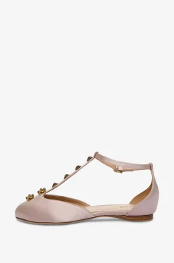 Satinballerinas mit T-Riemen und Schmucknieten Céleste