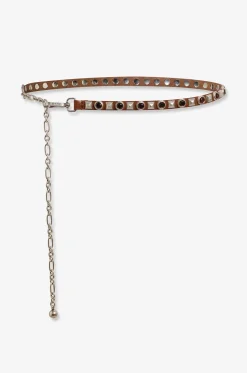 Schmaler nietenbesetzter Ledergürtel Crown Me