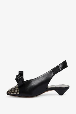 Slingback-Pumps aus Leder mit nietenbesetzter Kappe Alba 30