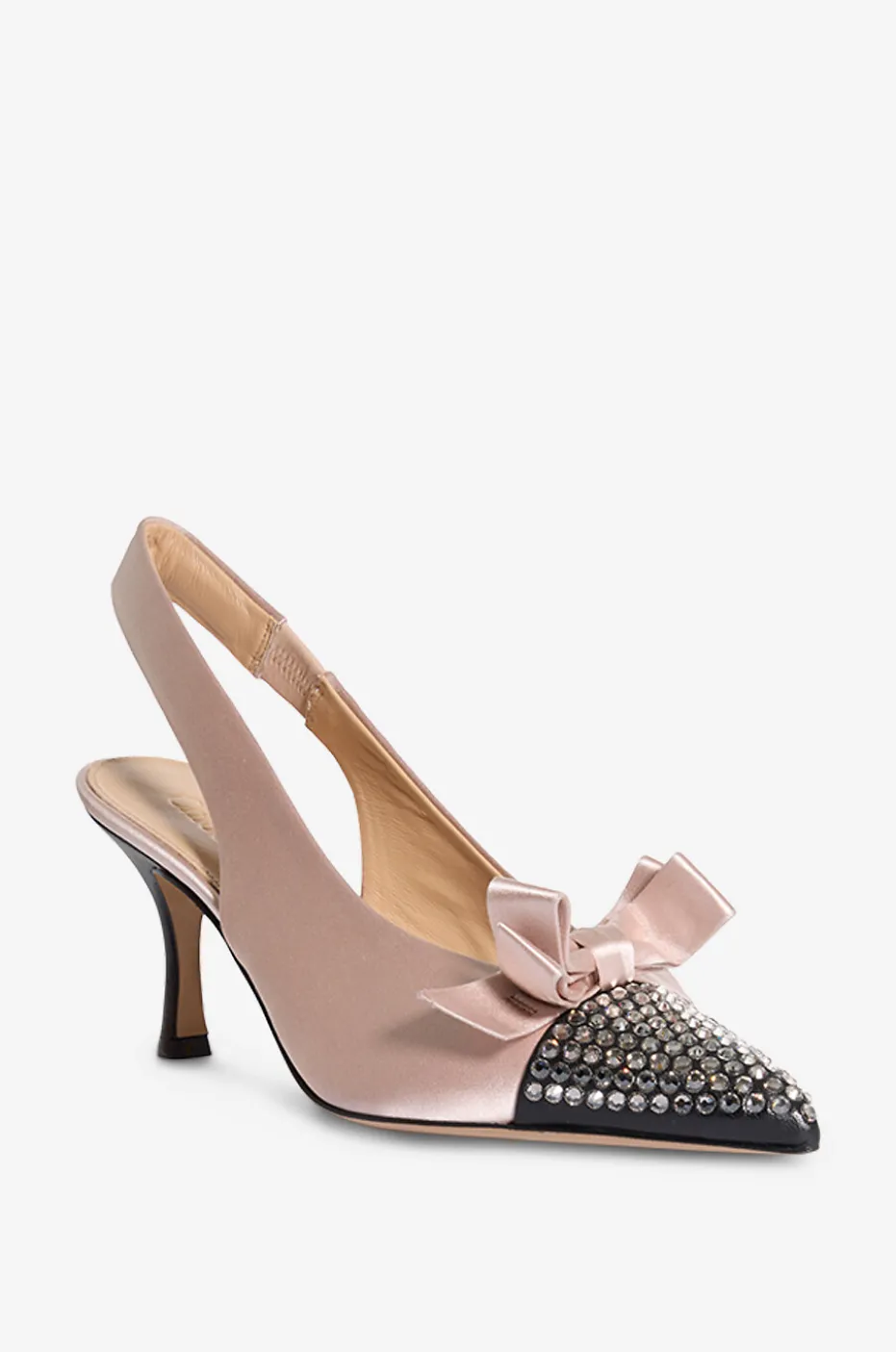 Slingback-Pumps aus Satin mit Strass Alba 75
