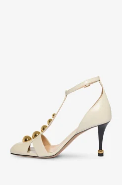 T-Riemchen-Pumps aus Leder mit Nieten Cleia 70